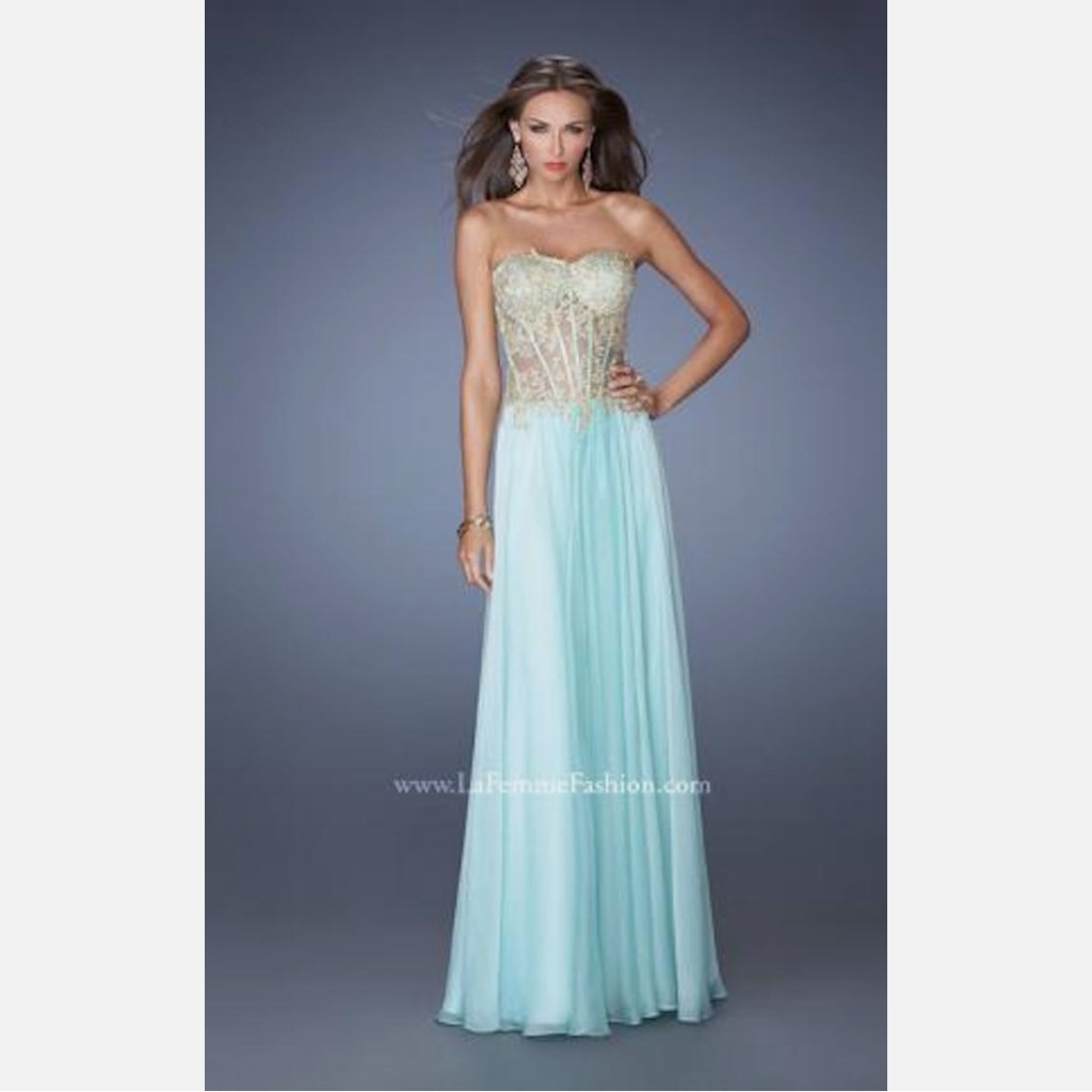 La Femme 19593 Corset Strapless Chiffon Prom Formal Gown